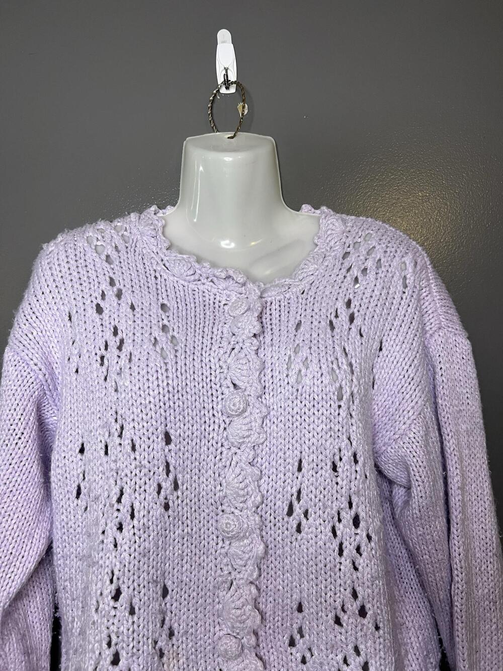 Vintage The Weathervane Cardigan Sweater Womens Medium Purple Crochet Knit